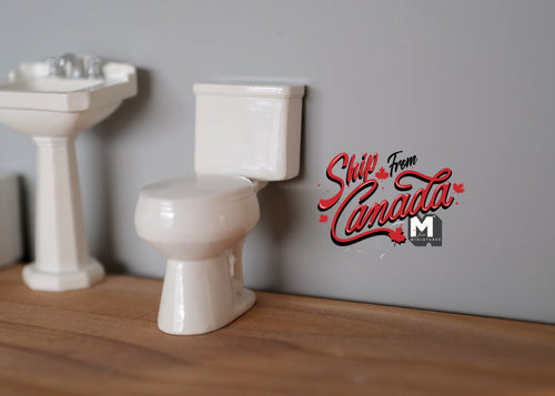 1:12 Scale Miniature Bathroom Set, Bathtub, Pedestal Sink with Faucet and Toilet, Set of 3, DIY Dollhouse Supply (white)