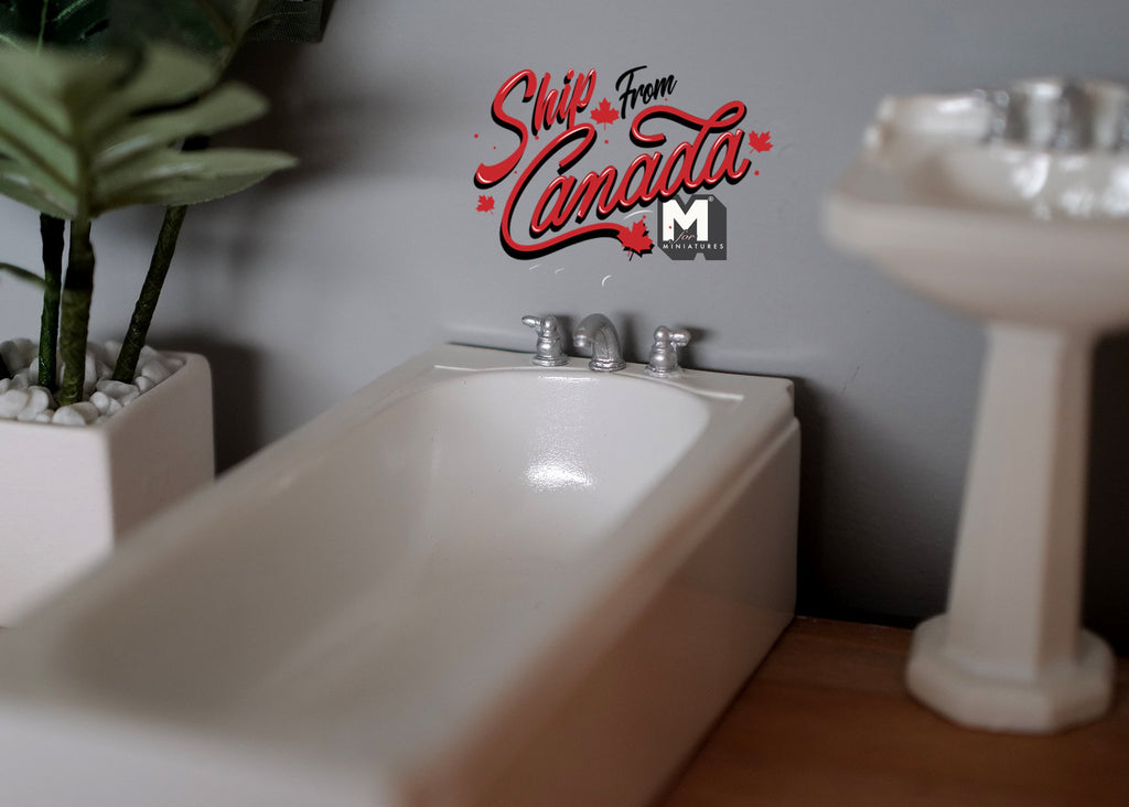 1:12 Scale Miniature Bathroom Set, Bathtub, Pedestal Sink with Faucet and Toilet, Set of 3, DIY Dollhouse Supply (white)