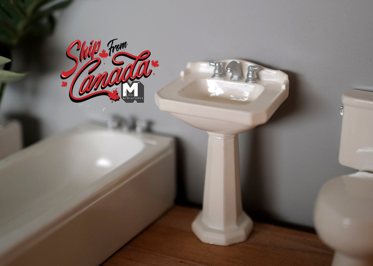 1:12 Scale Miniature Bathroom Set, Bathtub, Pedestal Sink with Faucet and Toilet, Set of 3, DIY Dollhouse Supply (white)