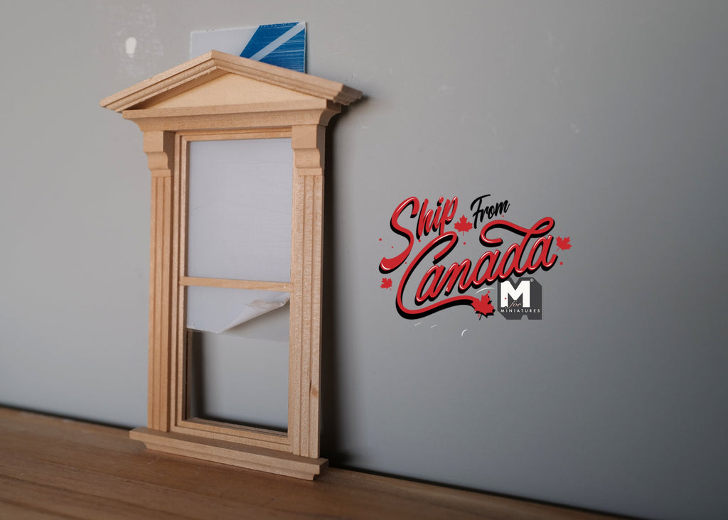 1:12 Scale Miniature Federal Pediment Window with Acrylic Pane, 6-1/4 inch high Dollhouse Supply