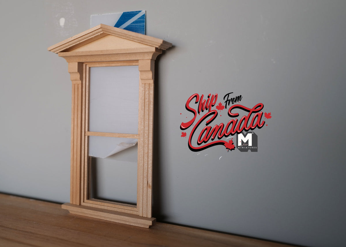1:12 Scale Miniature Federal Pediment Window with Acrylic Pane, 6-1/4 inch high Dollhouse Supply