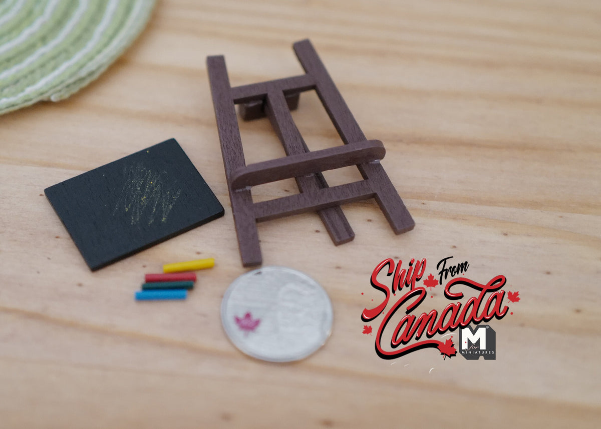 1:12 Scale Miniature Wood Easel with Chalkboard and Chalk, 2-3/16 inch tall, DIY Dollhouse Supply
