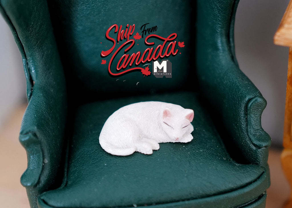 1:12 Scale Miniature Resin Sleeping Cat, Curled Up, 1-1/16 inch long, DIY Dollhouse Supply (white)