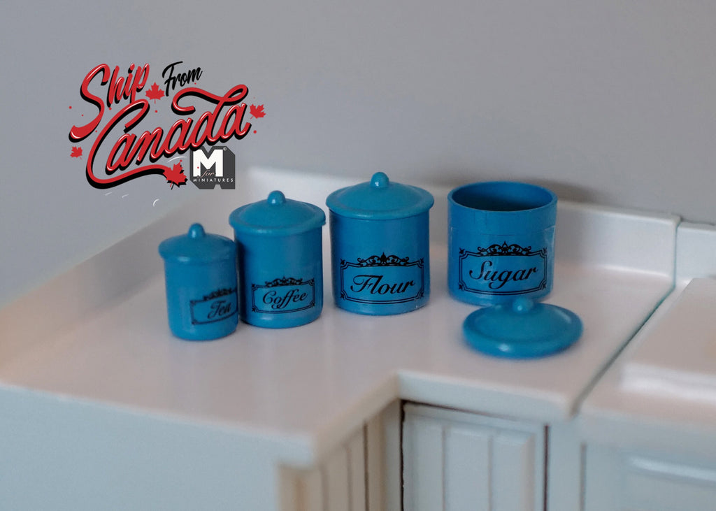 1:12 Dollhouse Supplies Miniature Blue Canister Set - A017