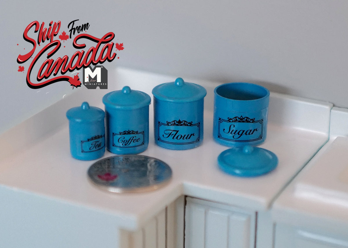 1:12 Dollhouse Supplies Miniature Blue Canister Set - A017