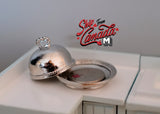 Dollhouse Supplies 2-piece chromed hollow ware serving tray with cover 1 12th scale miniature - E051
