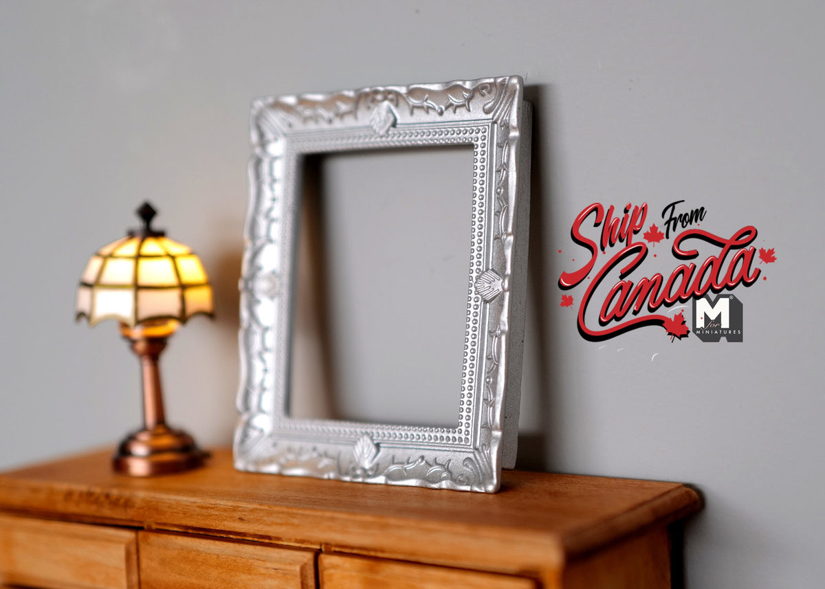 1:12 Scale Miniature Ornate Rectangular Picture Frame, 2-7/8 inch tall, DIY Dollhouse Supply (silver)