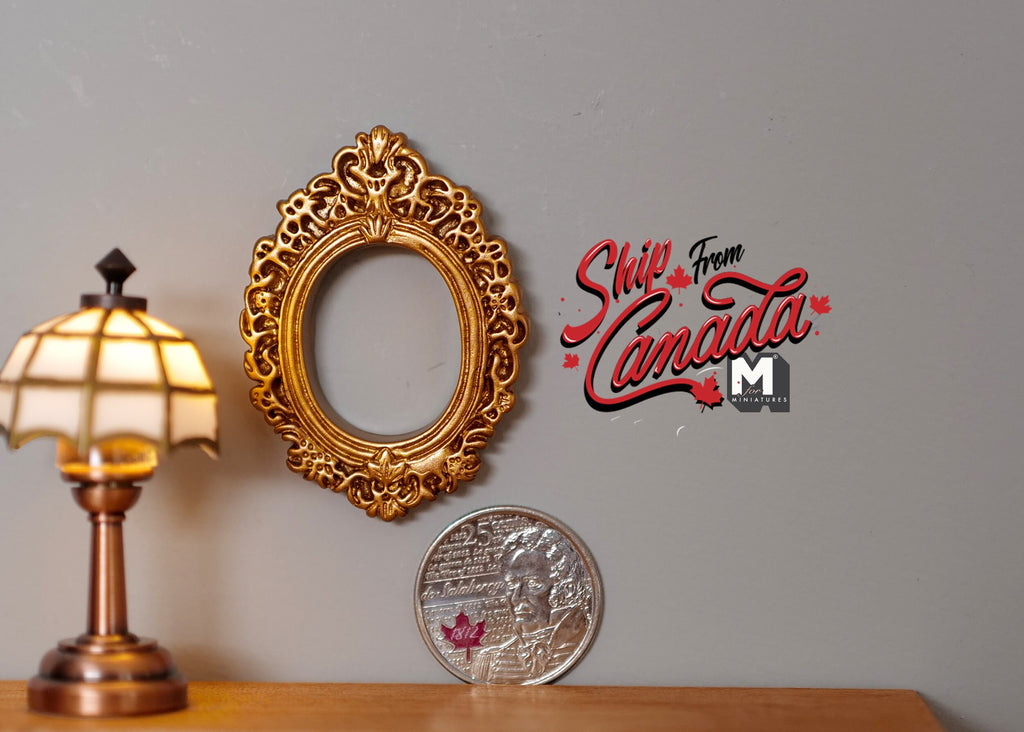 1:12 Scale Miniature Ornate Oval Photo Frame, 1-15/16 inch tall, DIY Dollhouse Supply (gold) (small)