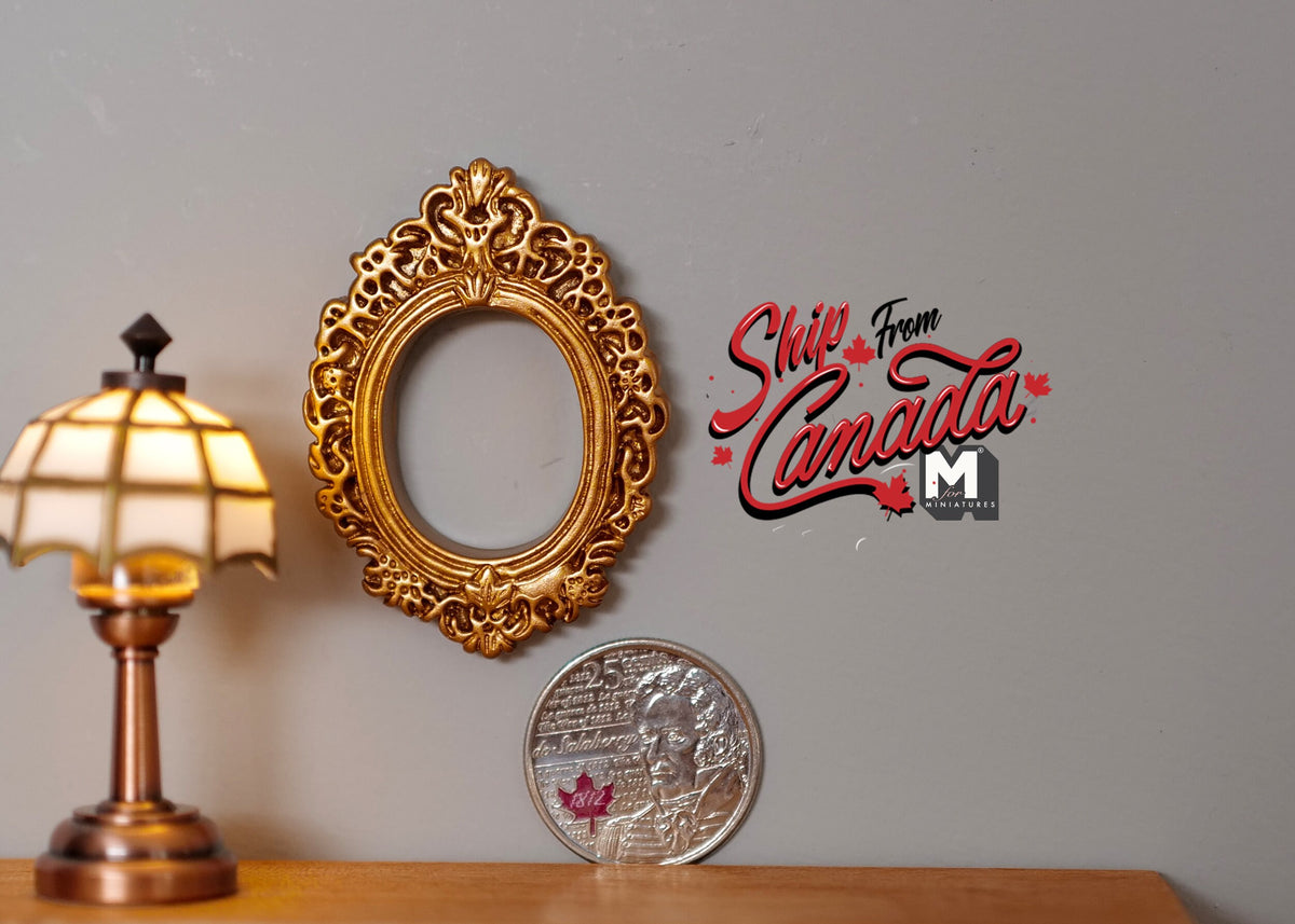 1:12 Scale Miniature Ornate Oval Photo Frame, 1-15/16 inch tall, DIY Dollhouse Supply (gold) (small)