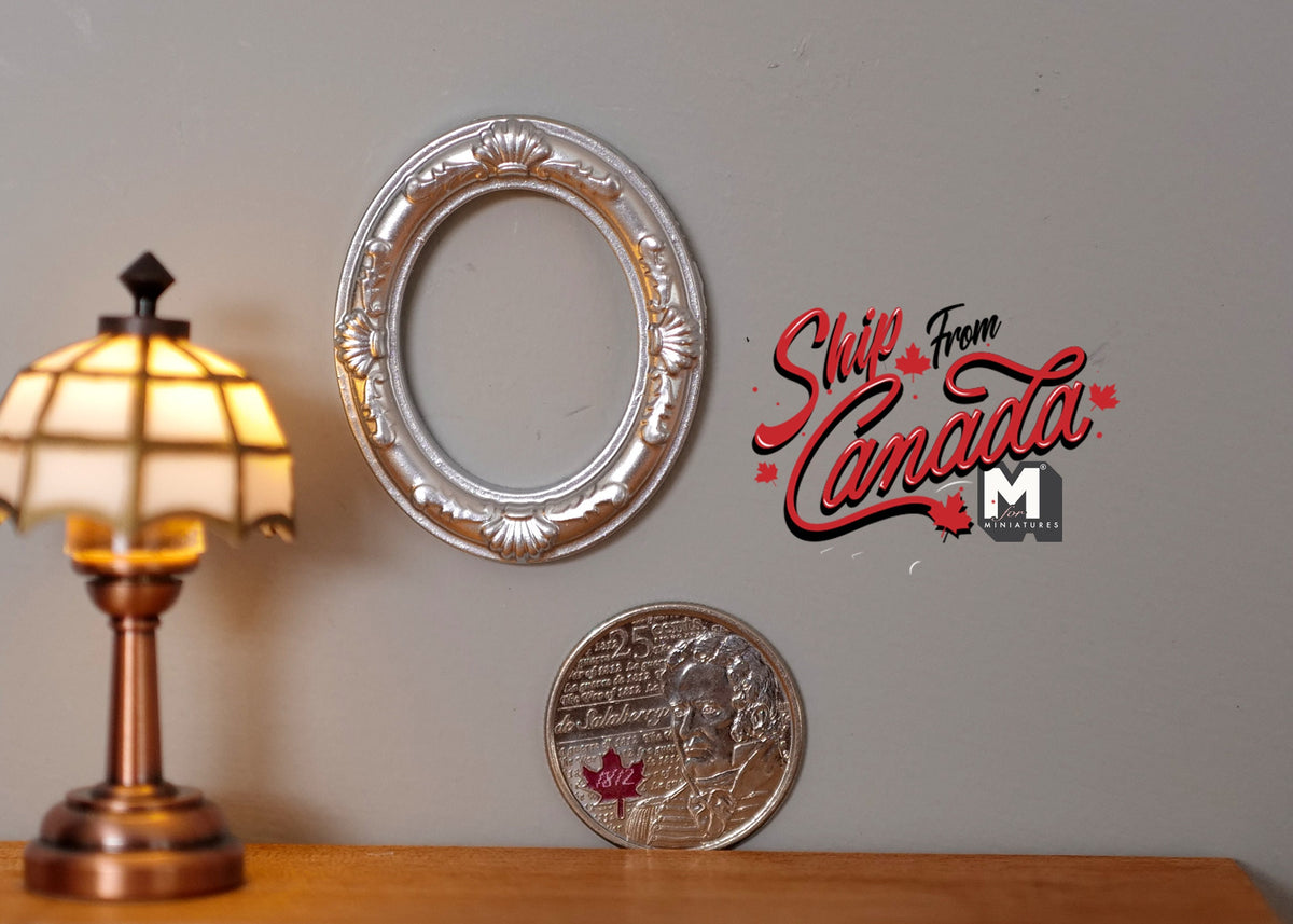 1:12 Scale Miniature Ornate Oval Photo Frame, 1-9/16 inch tall, DIY Dollhouse Supply (silver)