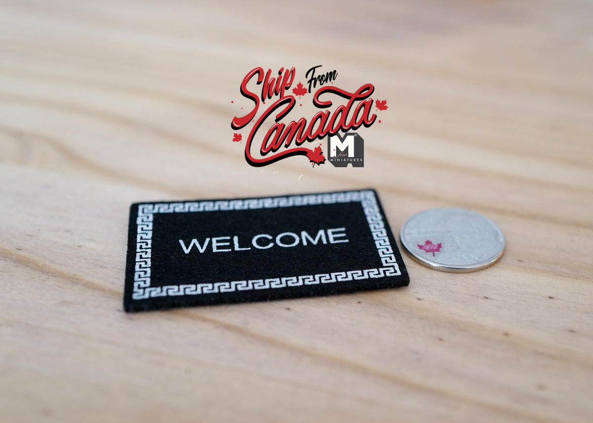 Miniature Welcome Door Rug 1:12 Scale Dollhouse Decor Area Rug 2-5/16 inch long (black) - D082
