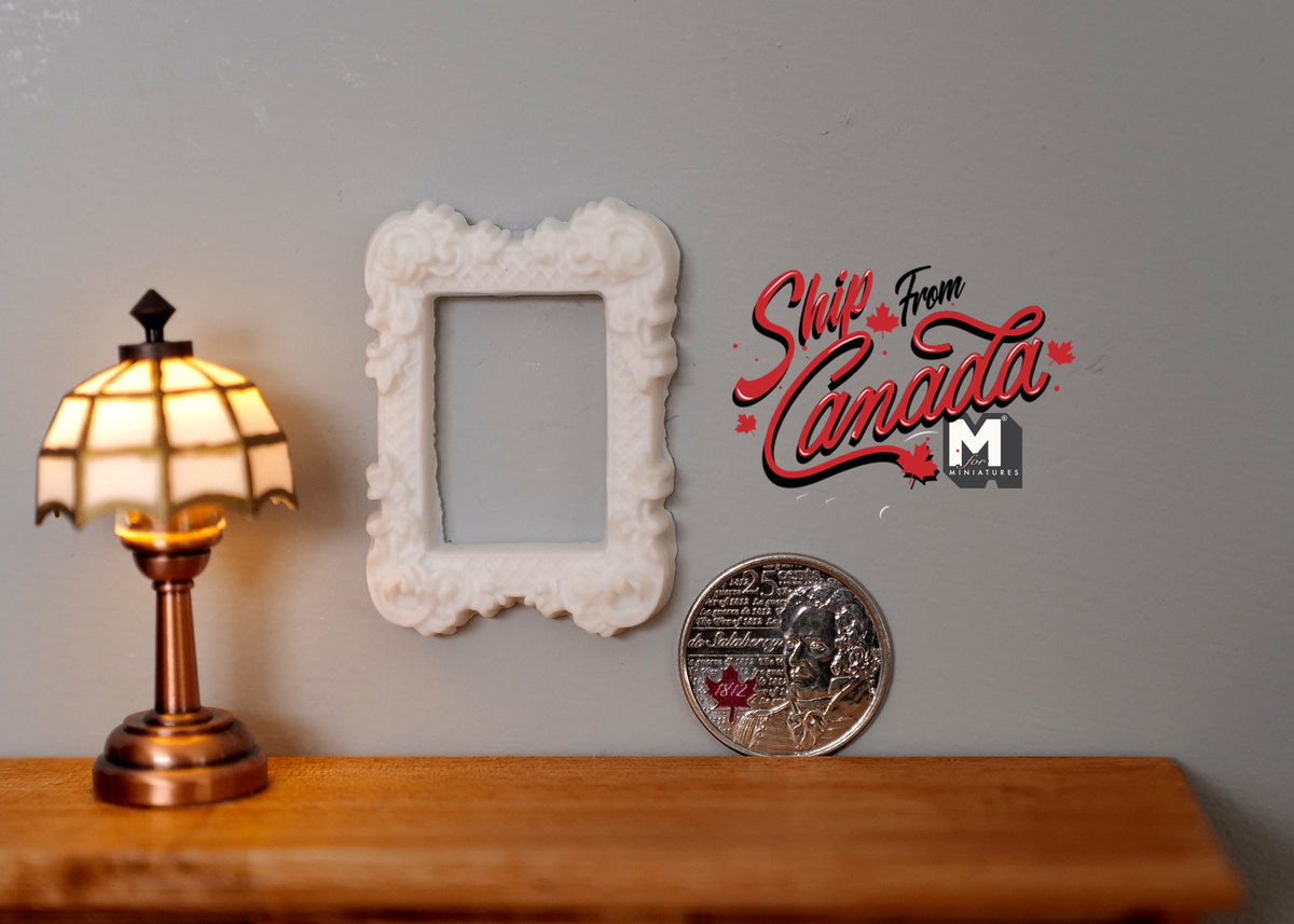 1:12 Scale Miniature Ornate Rectangular Picture Frame, 1-7/8 inch tall, DIY Dollhouse Supply (pearl white)