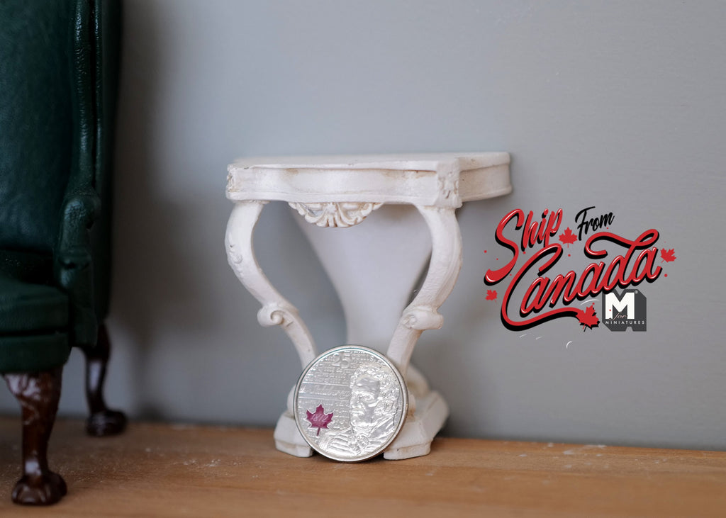 1:12 Scale Miniature Shabby Chic Foyer Table with Scroll Legs, 2-3/8 inch tall, DIY Dollhouse Supply (white)