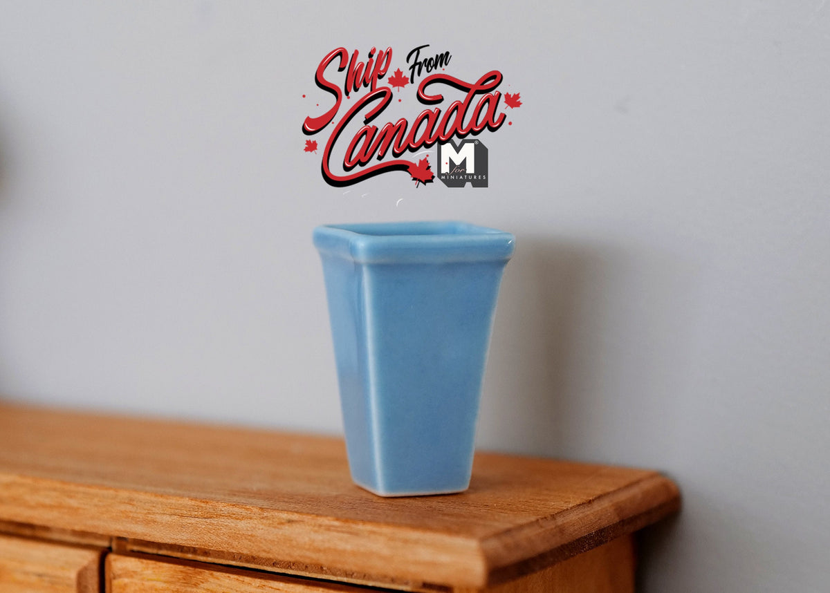 1:12 Scale Miniature Ceramic Tapered Rectangular Vase, 1-3/16 inch tall, DIY Dollhouse Supply (light blue)