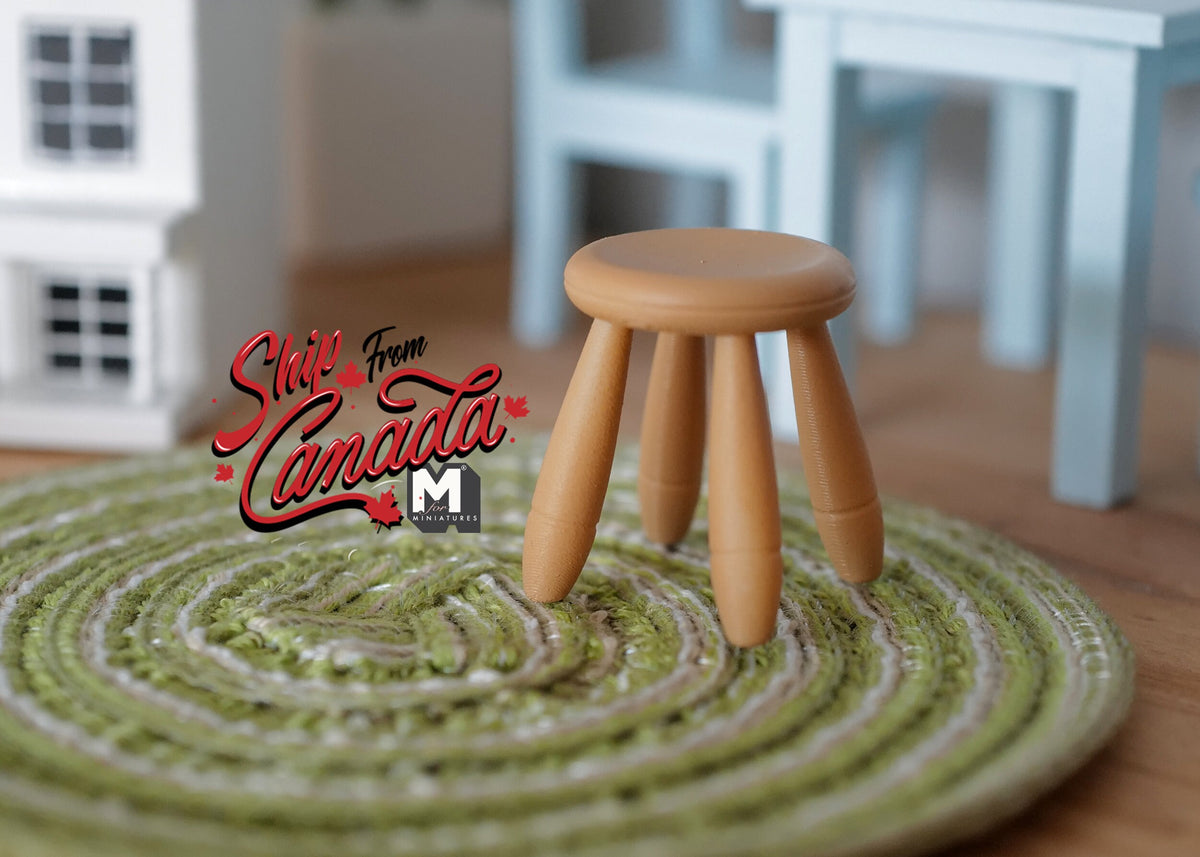 1:12 Scale Miniature Wood Kids Round Stool, 4 Splayed Legs, 1-3/16 inch tall, DIY Dollhouse Supply