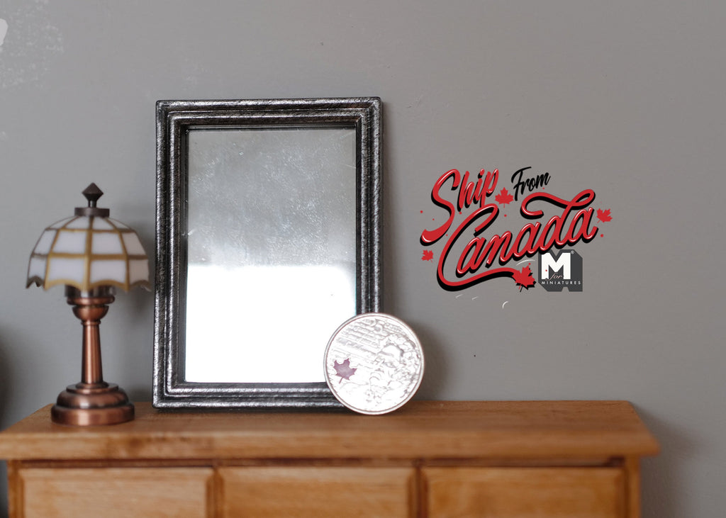 1:12 Scale Miniature Rectangular Wall Mirror, 2-7/8 inch tall, DIY Dollhouse Supply (metallic gray)