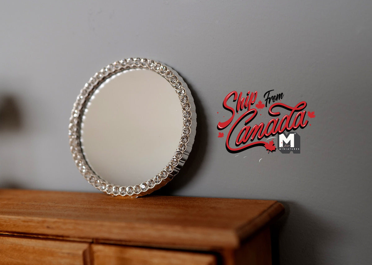 1:12 Scale Miniature Round Wall Mirror, Beaded Rim, 2-1/16 inch dia., DIY Dollhouse Supply (silver)