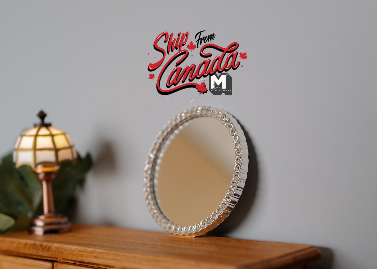 1:12 Scale Miniature Round Wall Mirror, Beaded Rim, 2-1/16 inch dia., DIY Dollhouse Supply (silver)