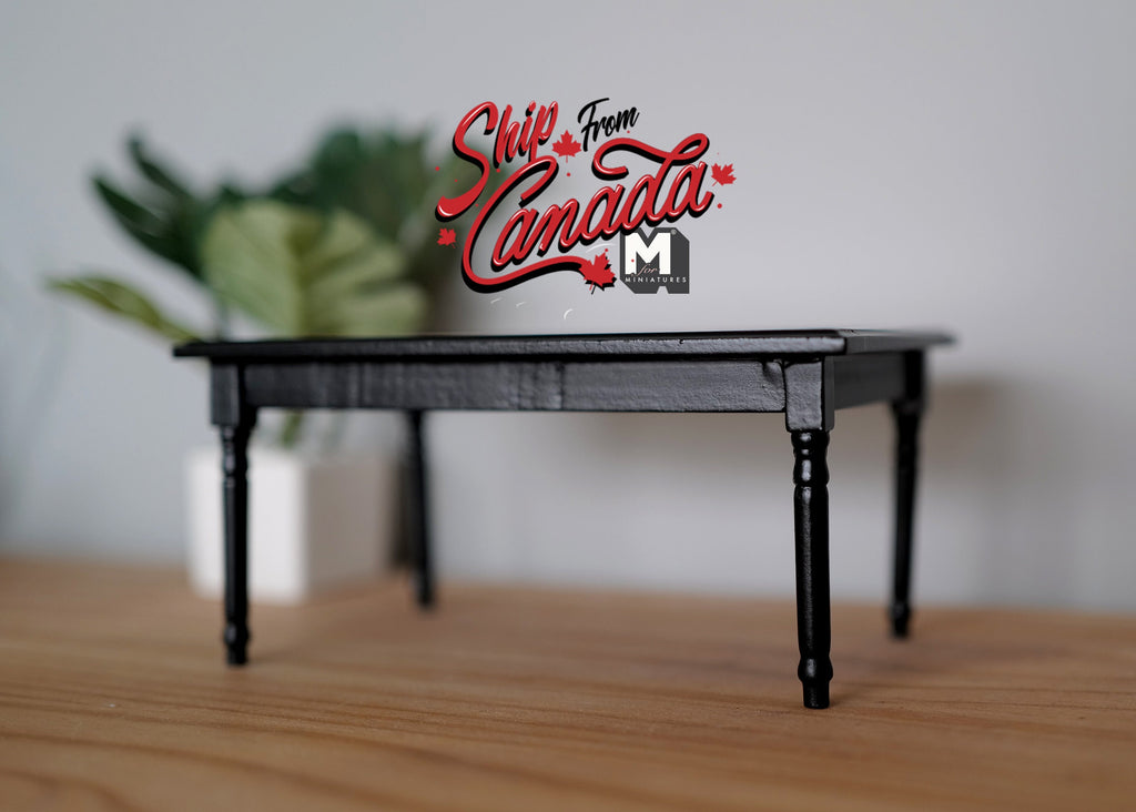 1:12 Scale Miniature Square Kitchen Table, Walnut Tile Look Top, 2-1/2 inch tall, DIY Dollhouse Supply (black) (wood)
