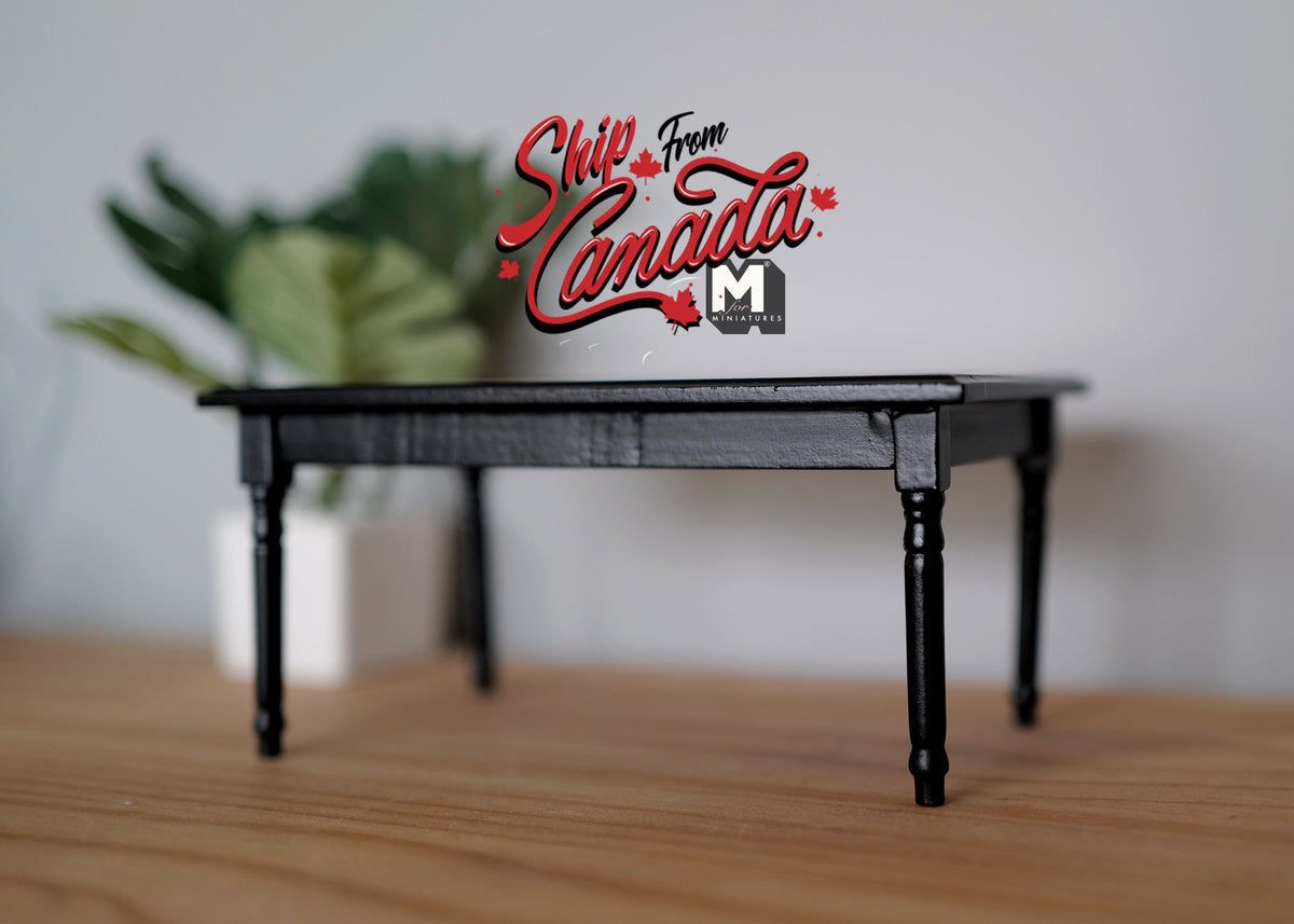 1:12 Scale Miniature Square Kitchen Table, Walnut Tile Look Top, 2-1/2 inch tall, DIY Dollhouse Supply (black) (wood)