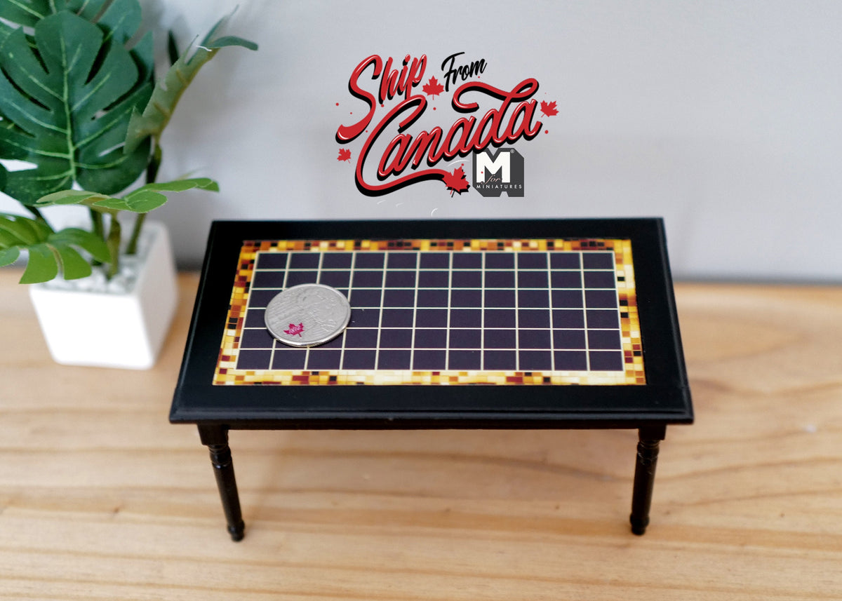 1:12 Scale Miniature Square Kitchen Table, Walnut Tile Look Top, 2-1/2 inch tall, DIY Dollhouse Supply (black) (wood)