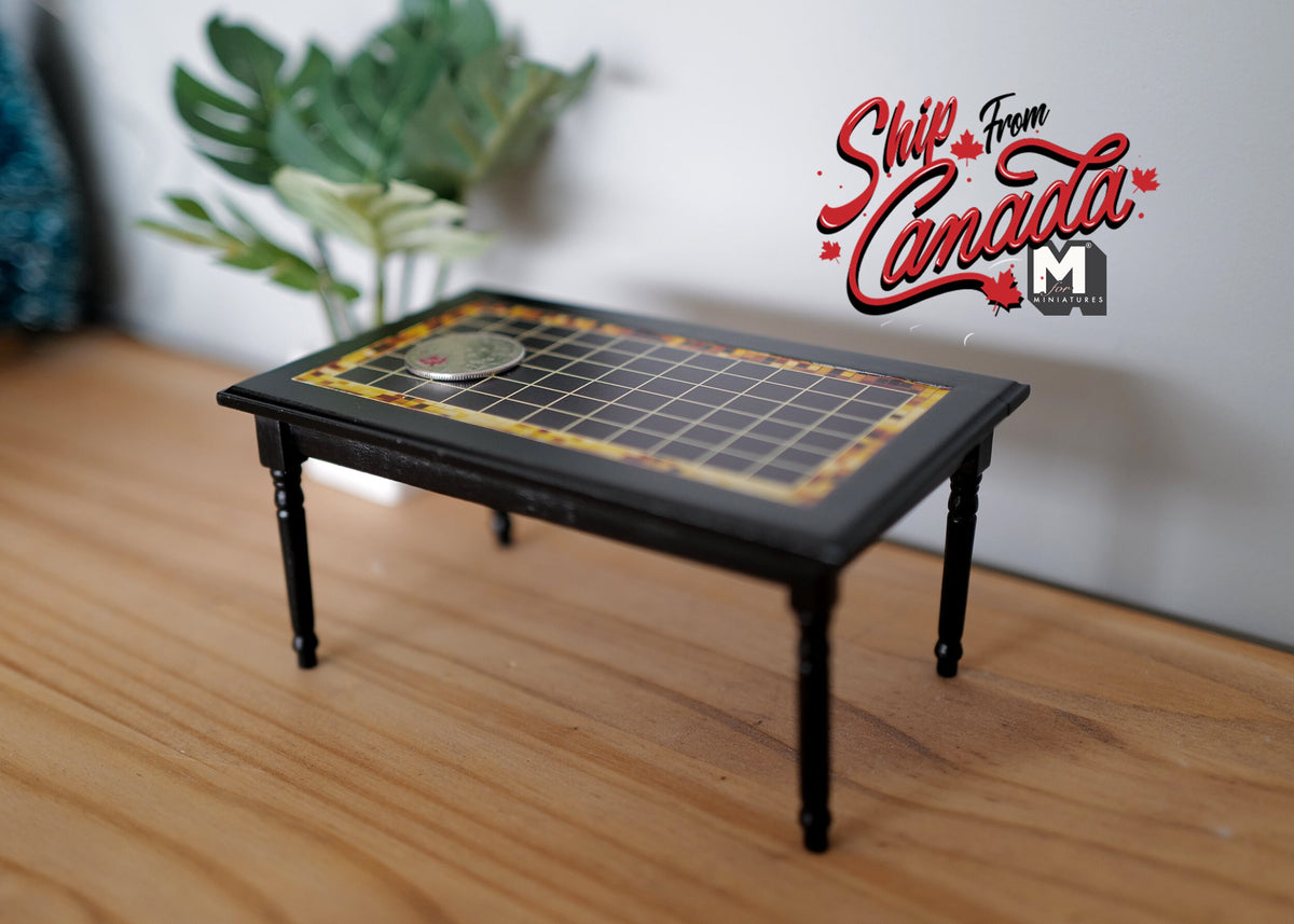 1:12 Scale Miniature Square Kitchen Table, Walnut Tile Look Top, 2-1/2 inch tall, DIY Dollhouse Supply (black) (wood)