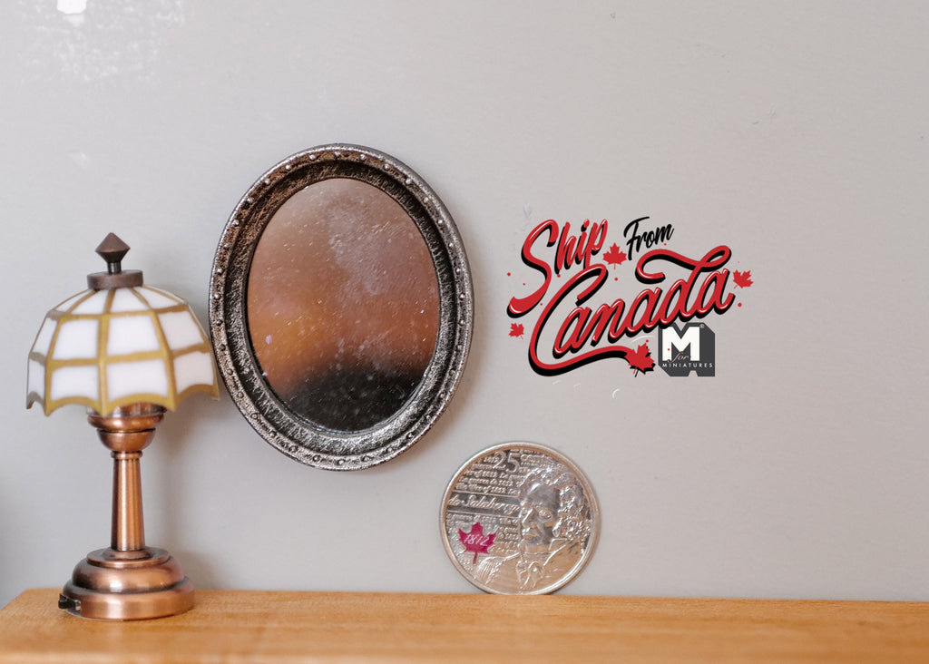 1:12 Scale Miniature Ornate Oval Wall Mirror, 1-7/8 inch tall, DIY Dollhouse Supply (bronze)