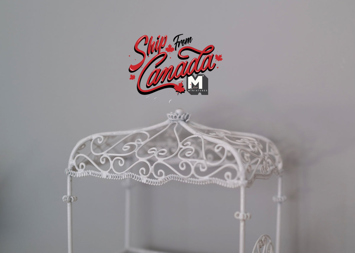 1:12 Scale Miniature Metal Baby Crib with Scroll Canopy, 5-7/8 inch tall, DIY Dollhouse Supply (white)
