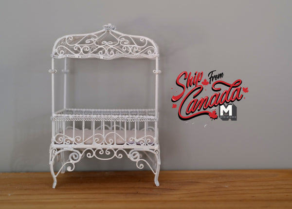 1:12 scale Dollhouse Miniature baby Canopy / baby crib dolls house infant bed mattress (metal) - J006