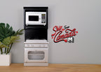1:12 scale miniature kitchen stove, tall cabinet and microwave set in white and black, set of 3, shown stacked