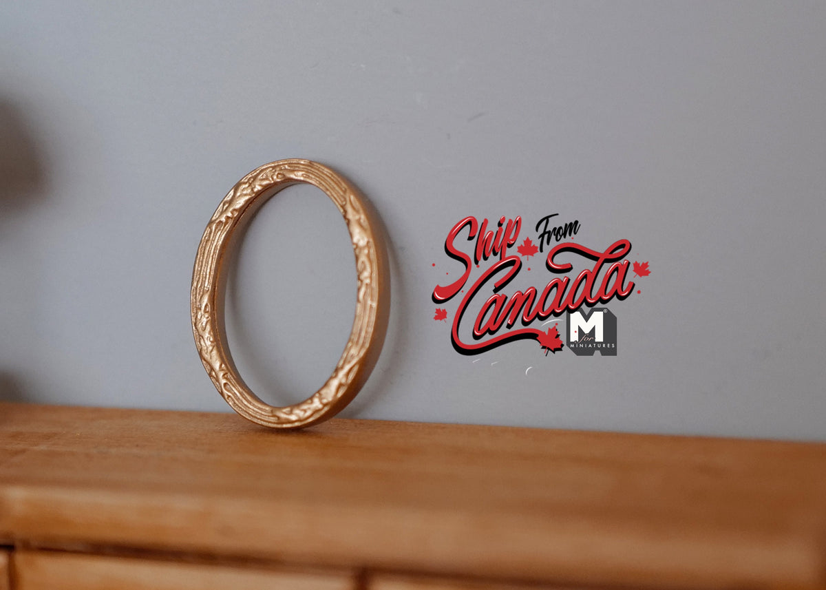 1:12 Scale Miniature Wood Ornate Oval Picture Frame, 1-3/8 inch tall, DIY Dollhouse Supply