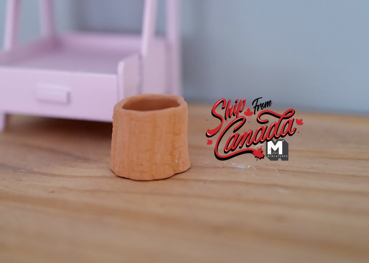1:12 Scale Miniature Clay Faux Log Planter, 11/16 inch tall, DIY Dollhouse Supply (tan)