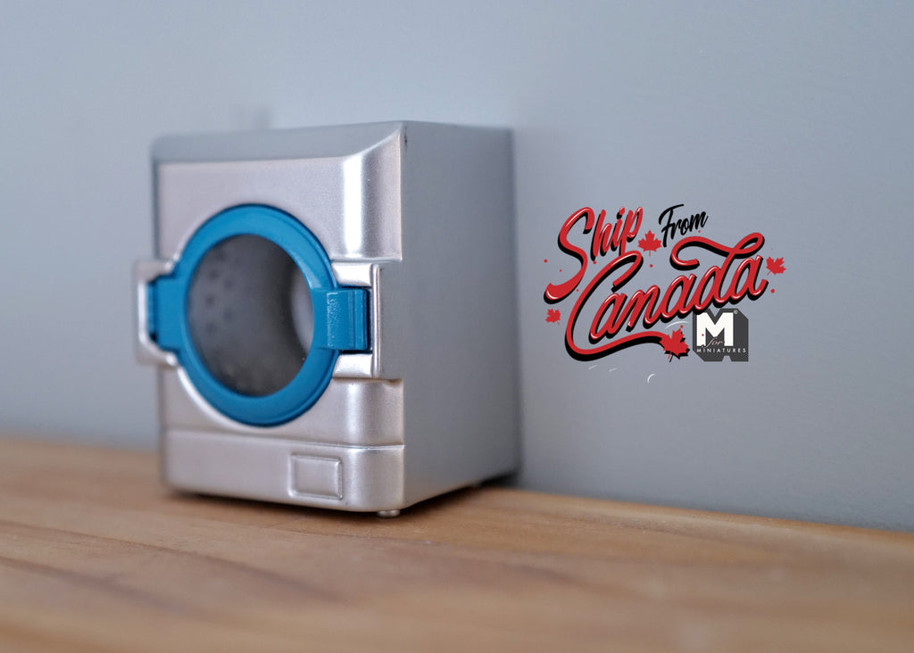 1:12 Scale Miniature Front Loading Washing Machine with Opening Door, 2-9/16 inch tall, DIY Dollhouse Supply (silver)