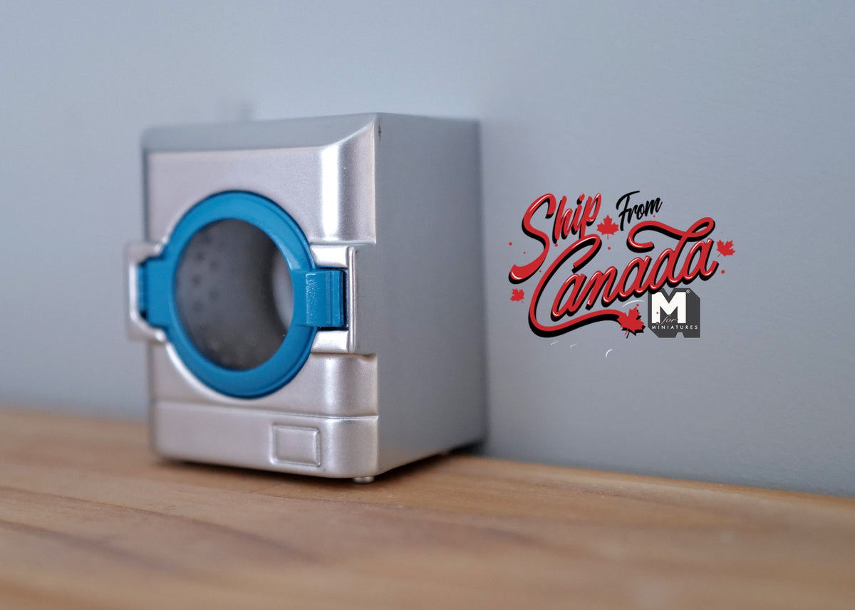 1:12 Scale Miniature Front Loading Washing Machine with Opening Door, 2-9/16 inch tall, DIY Dollhouse Supply (silver)