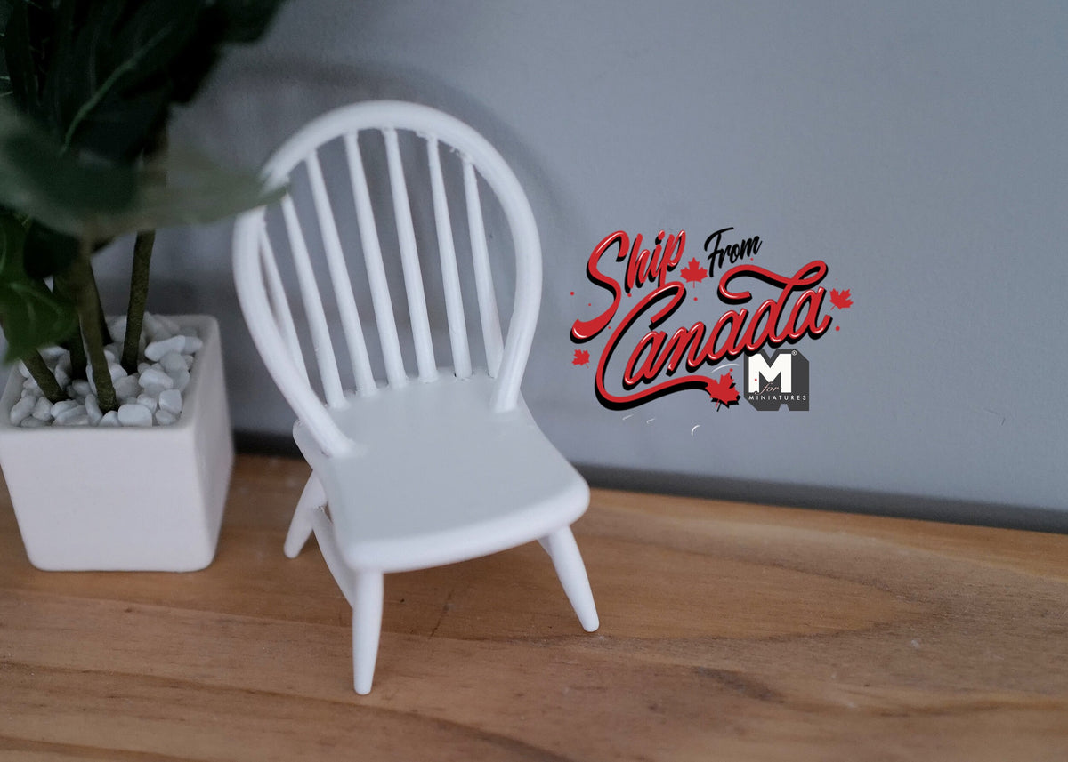 1:12 Scale Miniature Windsor Bow Back Dining Chair, 3-3/8 inch tall, DIY Dollhouse Supply (wood) (white)