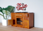 Maßstab 1:12 Miniatur-Küchenherd aus Holz, 4 Kochstellen, Backofen, 4 Schubladen, 2 Türen, 2-15/16 inch hoch, DIY-Puppenhausbedarf (honigbraun)