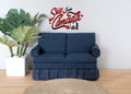 1:12 Scale Miniature Fabric 2 Seat Sofa and Wood Oval Coffee Table, Set of 2, 4-3/4 inch long, DIY Dollhouse Supply (navy blue)