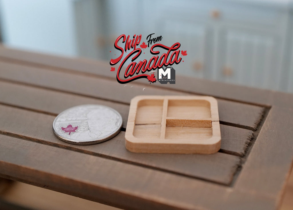 1:12 Scale Miniature Wood Partitioned Tray, 3 Compartments, 1-3/16 inch long, DIY Dollhouse Supply (oak)