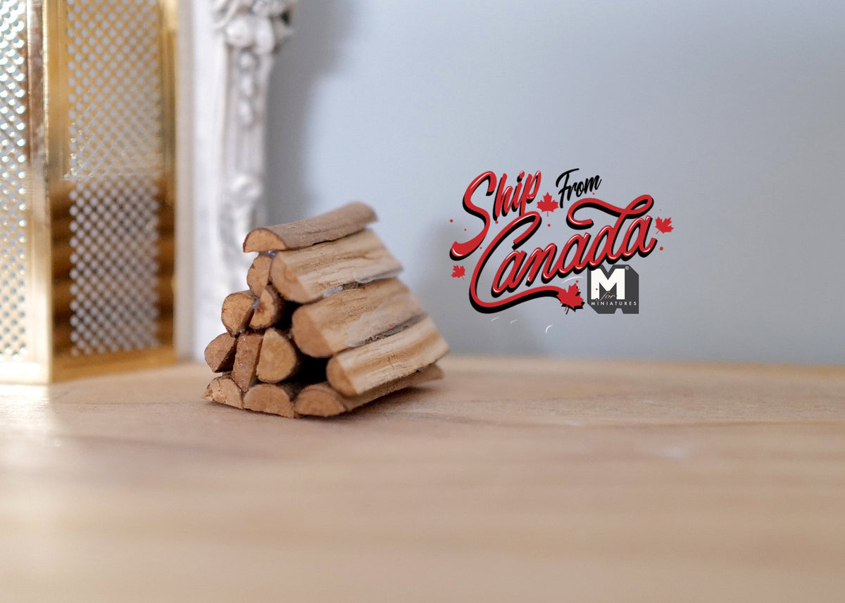 1:12 Scale Miniature Wood Fireplace Logs, Glued Stack, 1-3/16 inch wide, DIY Dollhouse Supply