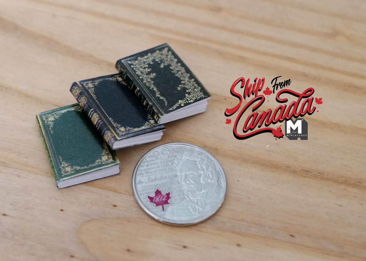1:12 Scale Miniature Hardcover Books, Set of 3, 13/16 inch tall, DIY Dollhouse Supply (dark teal)