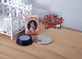 1:12 scale miniature cat food box and bowl of milk, set of 2, printed kitten box and blue bowl, beside a coin for scale