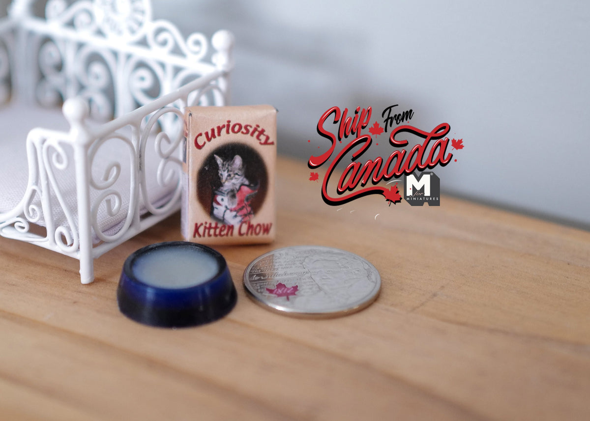 1:12 Scale Miniature Cat Food Box and Bowl of Milk, Set of 2, 1 inch tall, DIY Dollhouse Supply