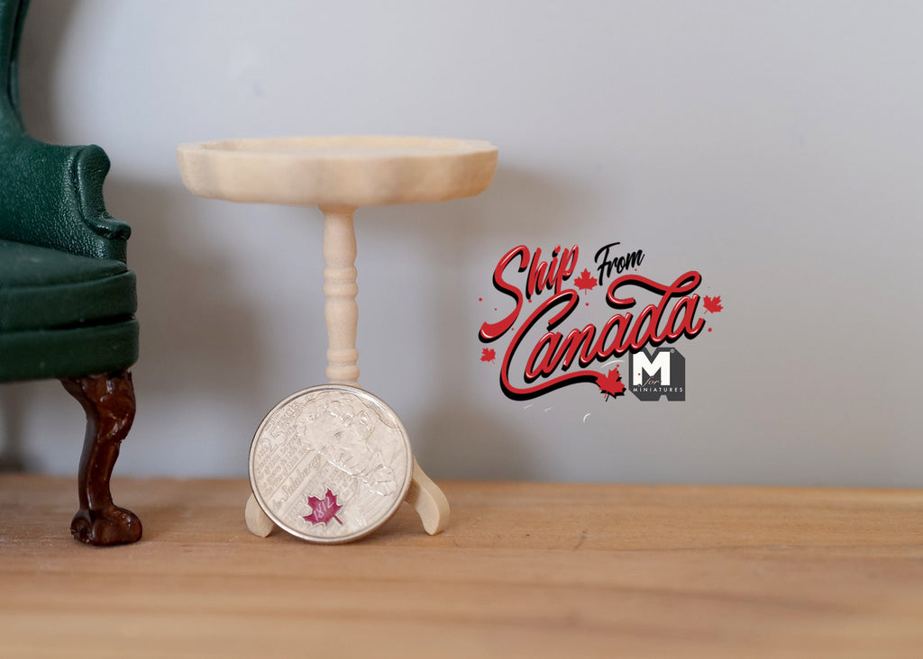 1:12 Scale Miniature Unpainted Wood Round Pedestal End Table, Tripod Base, 2-3/16 inch tall, DIY Dollhouse Supply