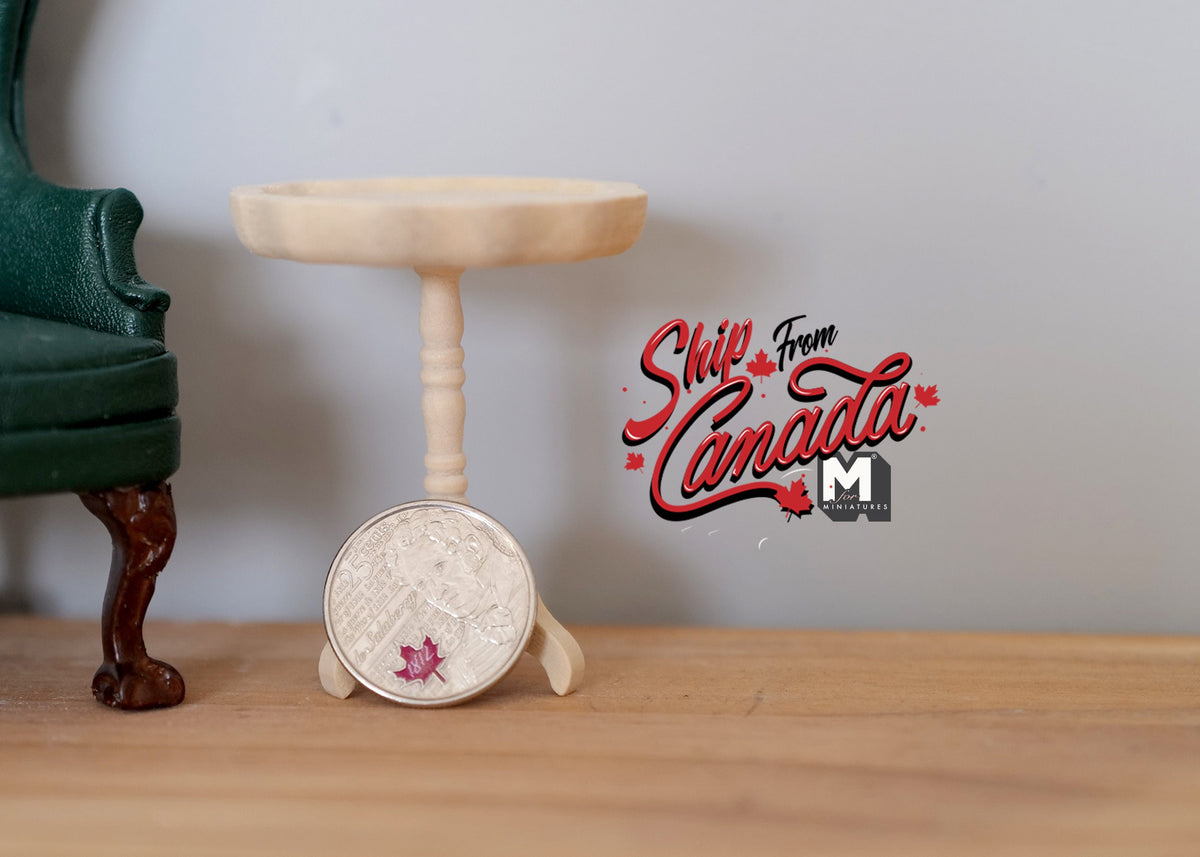 1:12 Scale Miniature Unpainted Wood Round Pedestal End Table, Tripod Base, 2-3/16 inch tall, DIY Dollhouse Supply