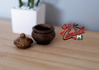 1:12 Scale Miniature Cachepot with Lid, Carved Texture, 1-1/4 inch tall, DIY Dollhouse Supply (aged brown)