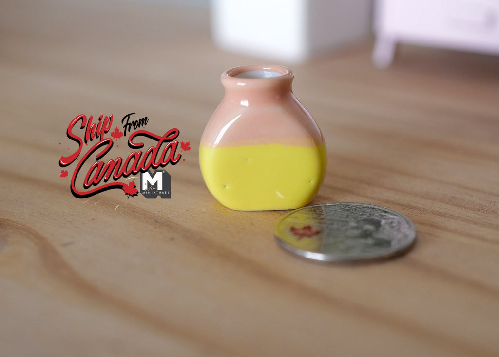 1:12 Scale Miniature Ceramic Two Tone Flower Pot, Jug Shape, 1 inch tall, DIY Dollhouse Supply (peach and yellow)