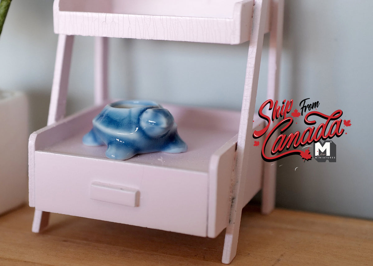 1:12 Scale Miniature Ceramic Turtle Planter Pot, 1-3/16 inch wide, DIY Dollhouse Supply (blue)