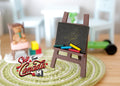 1:12 Scale Miniature Wood Easel with Chalkboard and Chalk, 2-3/16 inch tall, DIY Dollhouse Supply