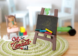 1:12 Dollhouse decoration miniature wooden chalk board with canvas easel chalkboard blackboard black board chalk with wooden frame - G042