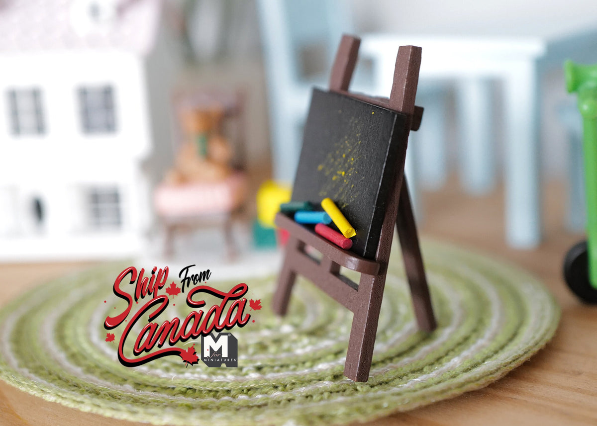 1:12 Scale Miniature Wood Easel with Chalkboard and Chalk, 2-3/16 inch tall, DIY Dollhouse Supply